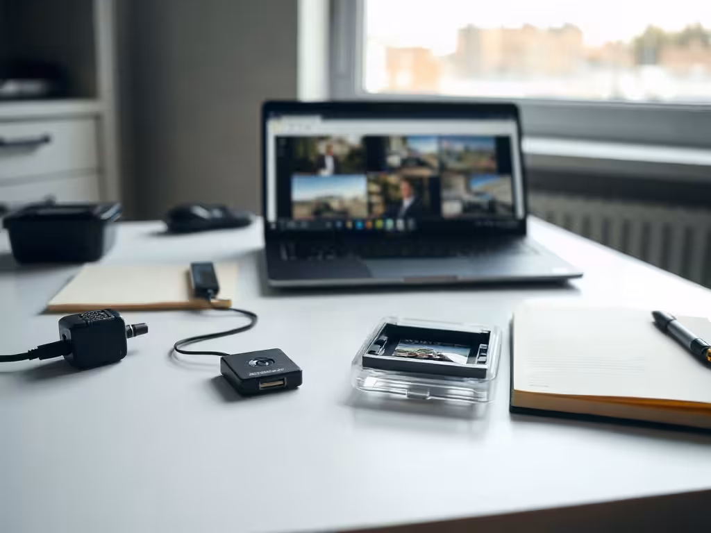 Preserved Alabama dash-cam footage, memory card, laptop, and notebook prepared for an insurance claim.