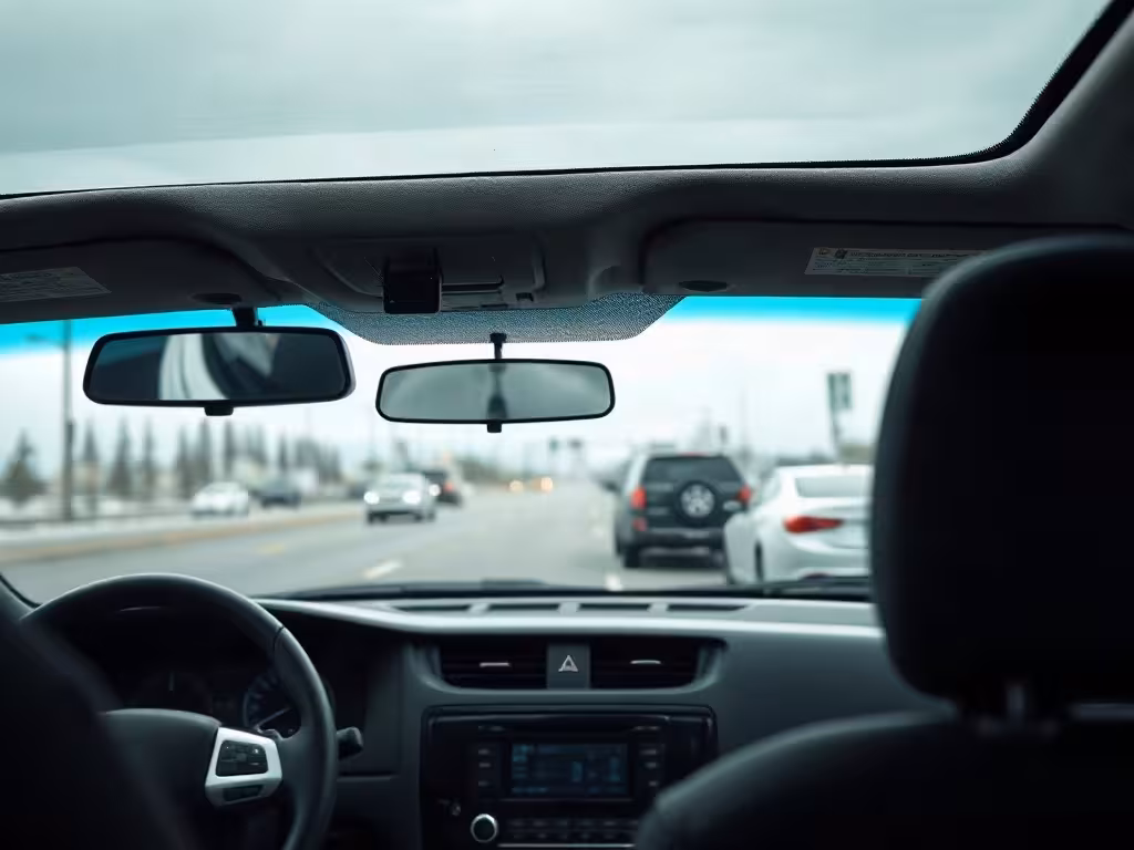 Windshield placement illustrating Alaska dash cam mounting rules without blocking the driver’s view.