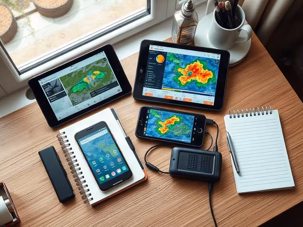 Application radar météo sur téléphone et tablette avec alertes et options gratuites ou payantes.
