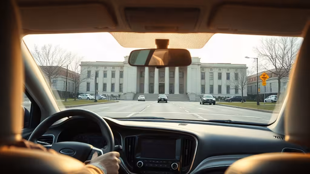 Caméra embarquée devant un tribunal illustrant si une dash cam peut être utilisée en cour