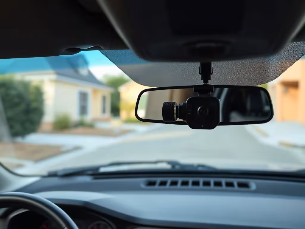 Example of a dash cam mount that does not block the driver's view.
