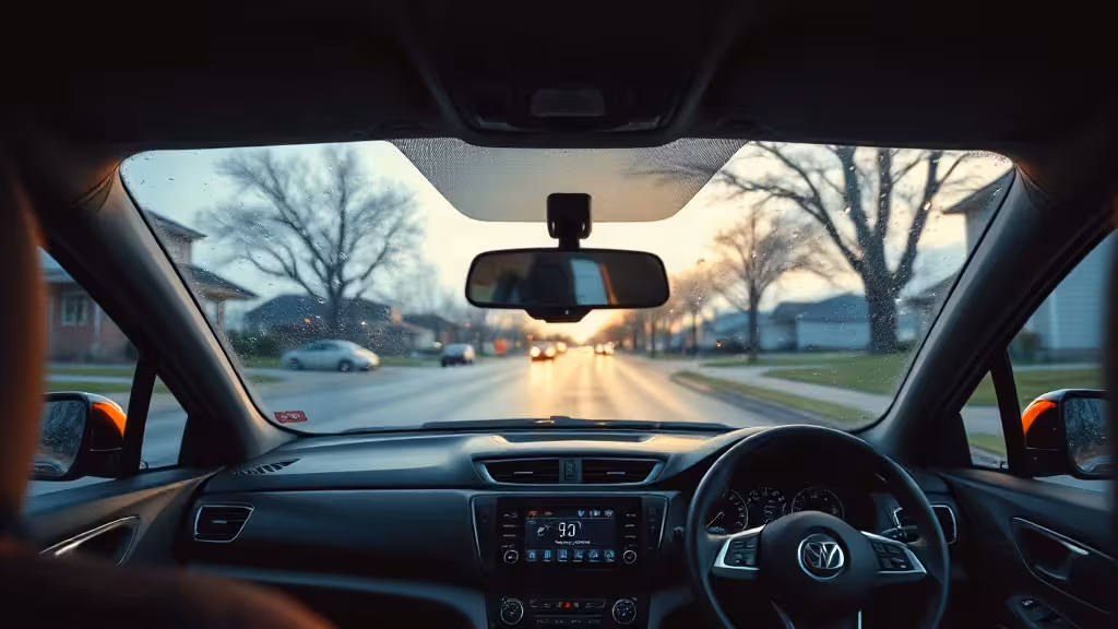 DashOne Pro dash cam mounted below the rear-view mirror of a parked car