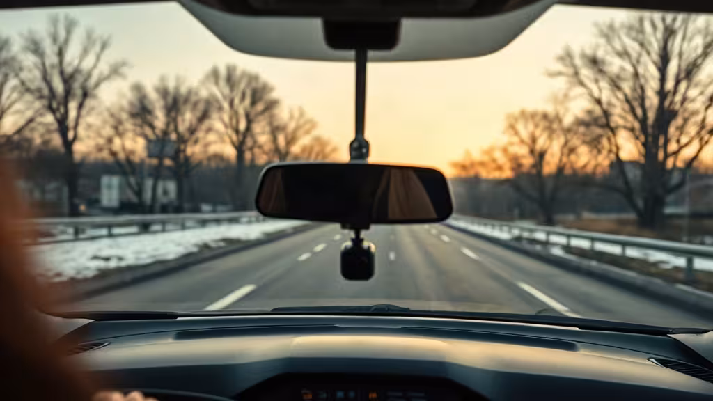 Dash cam mounted low on a windshield under Indiana vehicle rules