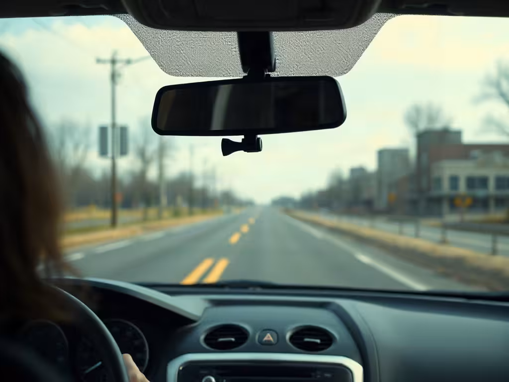Low dash cam placement on an Indiana vehicle windshield.