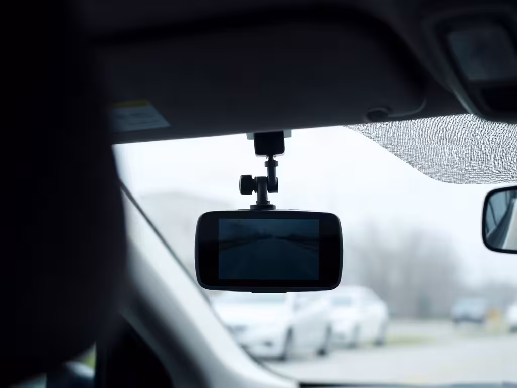 Dash camera mounted near the mirror without obstructing a New York driver's view.