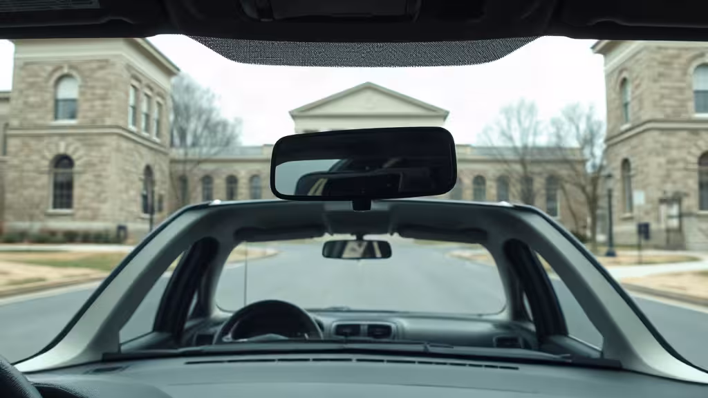 Pennsylvania dash cam laws illustrated by a discreet windshield camera overlooking a civic street.