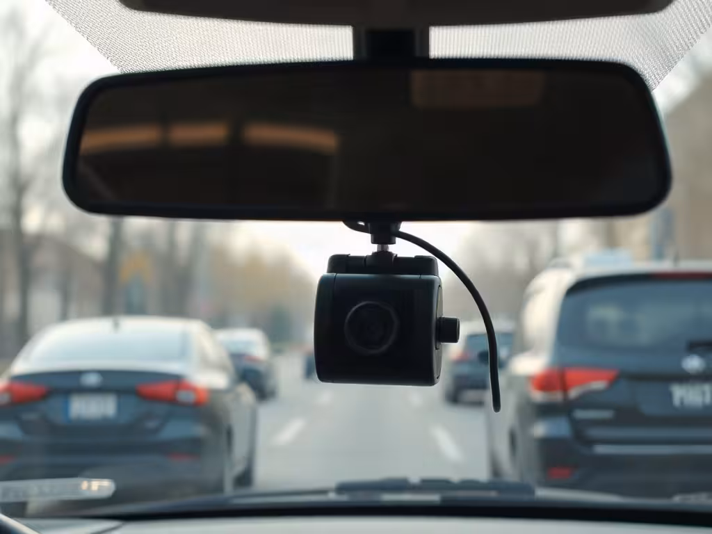 Lawful dash cam mounting position under Texas dash cam laws, shown without obstructing visibility.