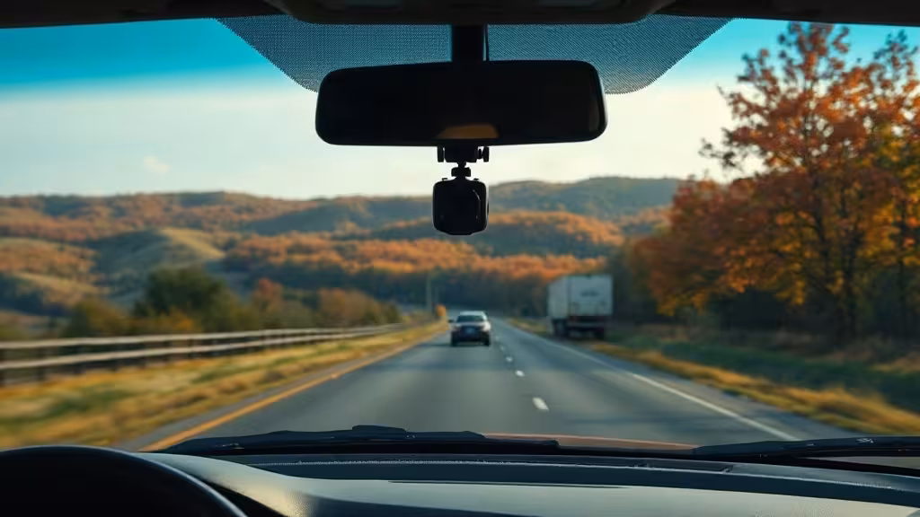 Dash cam installée sur un pare-brise selon les lois du Vermont en 2026