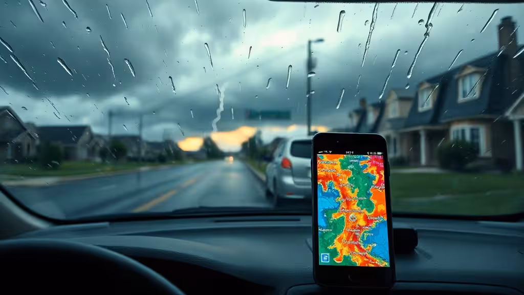 Weather Hi-Def Radar review illustré par une carte de précipitations pendant un orage.