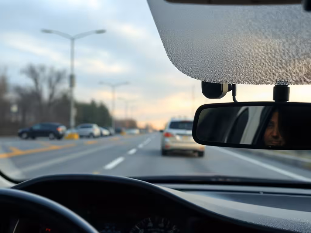 Position légale d’une dash cam au Wisconsin près du rétroviseur intérieur.